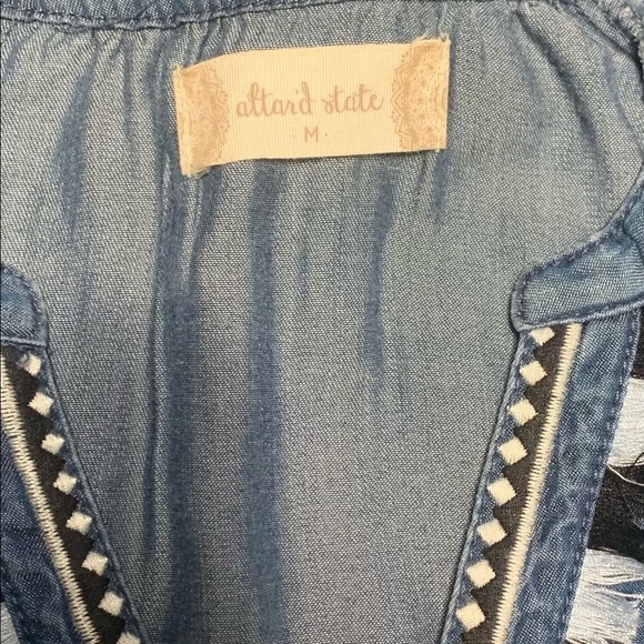 Altar’d State chambray boho festival artsy embroidery tassels popover tunic Med - Picture 3 of 16